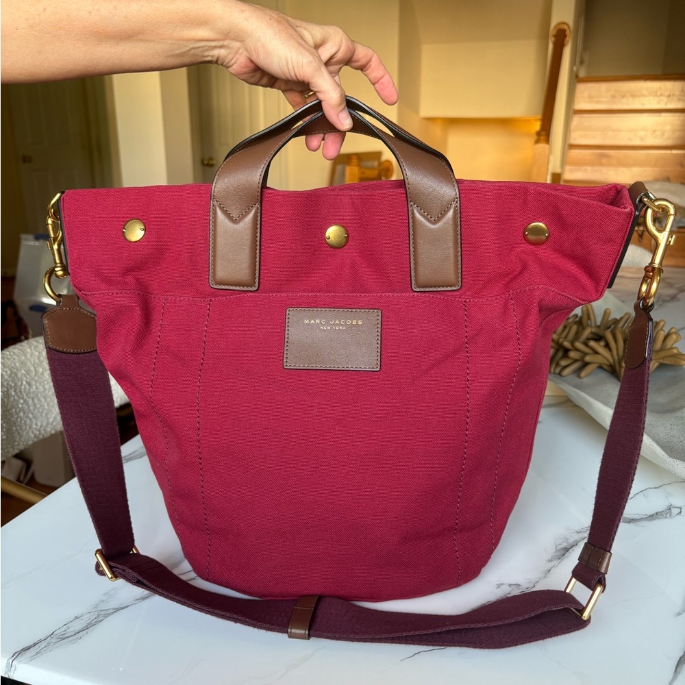 Marc Jacobs Red and Brown Tote Bag with Leather Accents